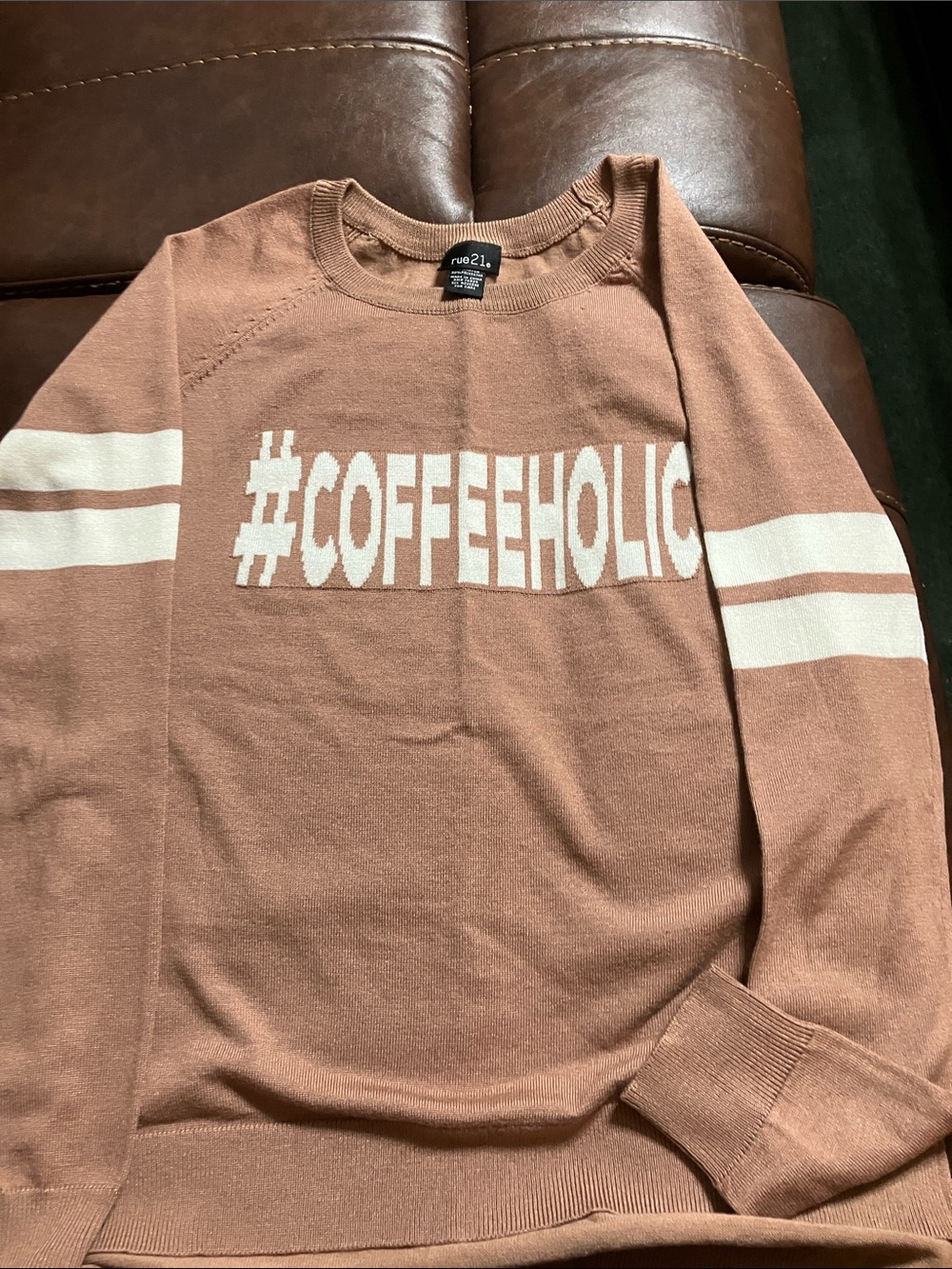 Rue21 Men’s Brown Crewneck Sweater with White #COFFEEHOLIC Text
